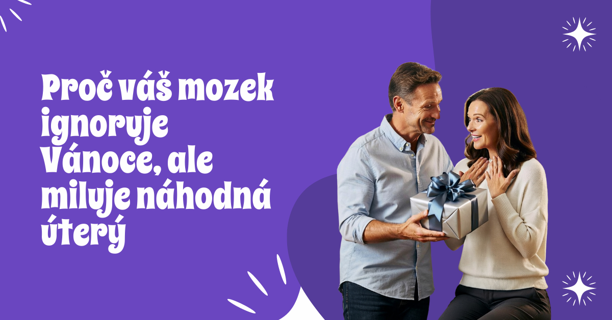 Ilustrace mozku a dopaminových drah - proč nečekané dárky přinášejí větší radost