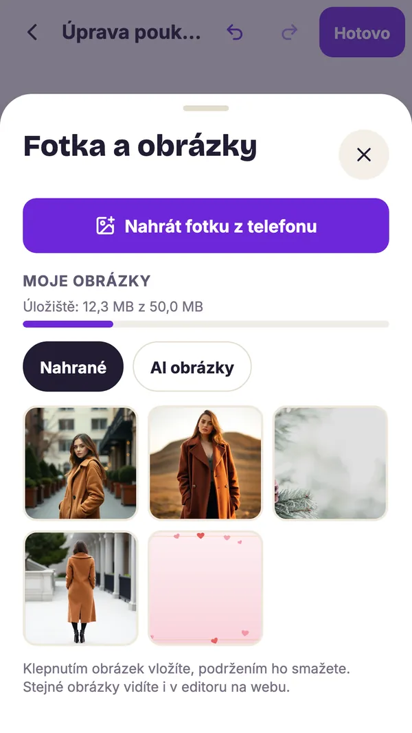 Snímek obrazovky aplikace GiftWeGo: Moje obrázky společné s webem