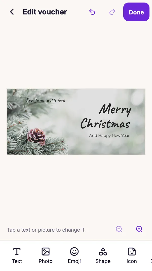 Screenshot of the GiftWeGo app: Edit a voucher with your fingers