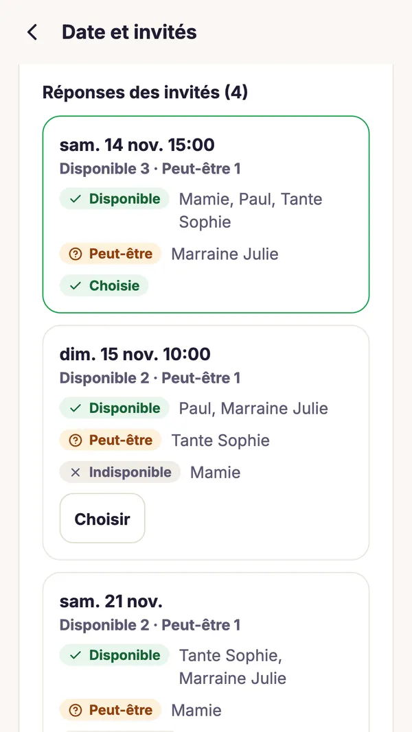 Capture d’écran de l’application GiftWeGo: Une fête à une date qui convient aux invités