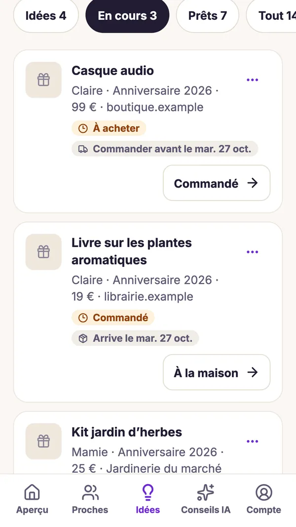 Capture d’écran de l’application GiftWeGo: Idées et dates de livraison