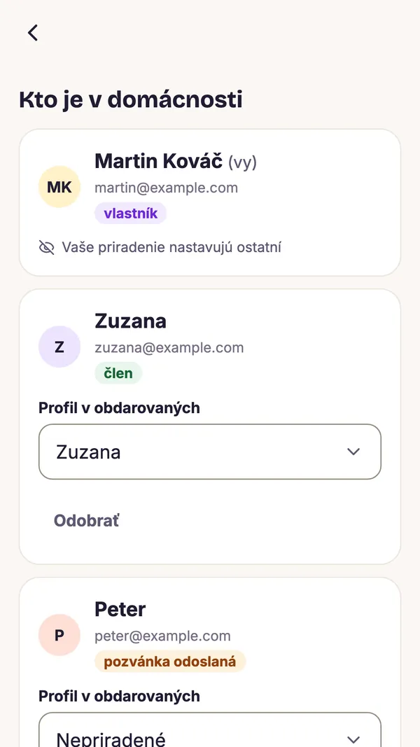 Snímka obrazovky aplikácie GiftWeGo: Domácnosť a ochrana prekvapenia