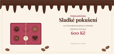 Šablona dárkového poukazu – Jídlo a pití (čokoláda, pralinky, čokoládovna, sladkosti)