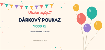 Šablona dárkového poukazu – Oslavy a příležitosti (narozeniny, balónky, oslava, párty)