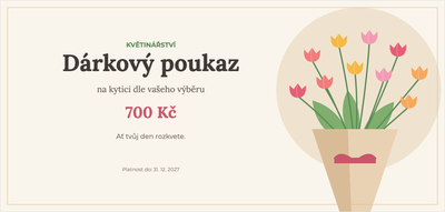 Šablona dárkového poukazu – Obchody a služby (květinářství, květiny, kytice, tulipány)
