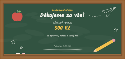 Šablona dárkového poukazu – Oslavy a příležitosti (učitel, poděkování, škola, tabule)