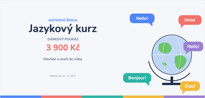 Šablona dárkového poukazu – Kurzy a hobby (jazykový, kurz, angličtina, jazyky)