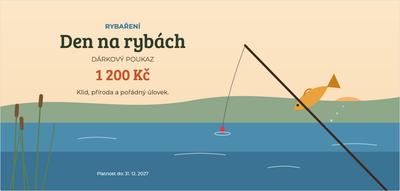 Šablona dárkového poukazu – Sport a pohyb (rybaření, ryby, rybník, prut)