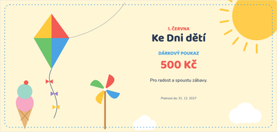 Šablona dárkového poukazu – Pro děti (den, dětí, drak, zmrzlina)