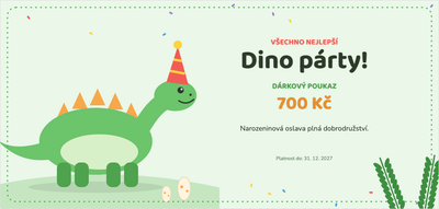 Šablona dárkového poukazu – Pro děti (dětské, narozeniny, dinosaurus, dino)
