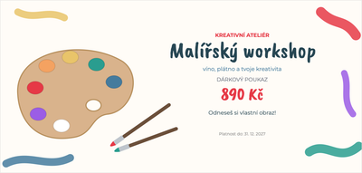 Šablona dárkového poukazu – Kurzy a hobby (malování, workshop, obraz, umění)