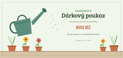 Šablona dárkového poukazu – Obchody a služby (zahradnictví, rostliny, zahrada, květiny)