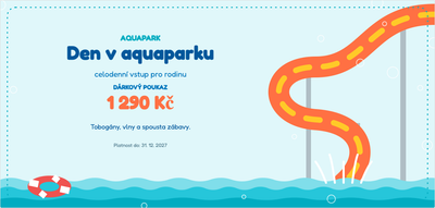 Šablona dárkového poukazu – Pro děti (aquapark, bazén, tobogán, voda)