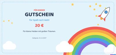 Gutscheinvorlage – Für Kinder (kinder, regenbogen, rakete)
