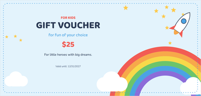 Gift voucher template – For kids (kids, children, rainbow, rocket)