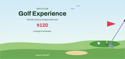 Gift voucher template – Sport & outdoors (golf, course, swing)