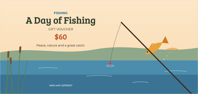 Gift voucher template – Sport & outdoors (fishing, fish, lake, rod)
