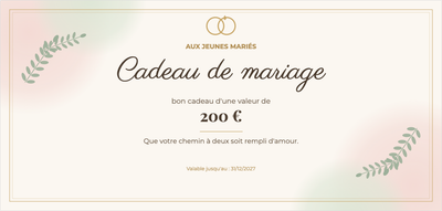 Modèle de bon cadeau – Pour les amoureux (mariage, jeunes, mariés, cadeau)