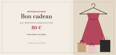 Modèle de bon cadeau – Boutiques & services (mode, boutique, vêtements, robe)