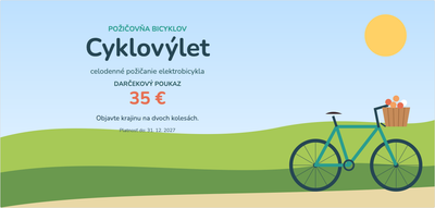 Šablóna darčekového poukazu – Šport a pohyb (bicykel, cyklovýlet, požičovňa, elektrobicykel)