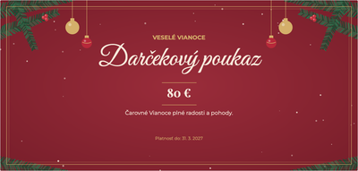 Šablóna darčekového poukazu – Vianoce a zima (vianoce, klasické, gule, ihličie)