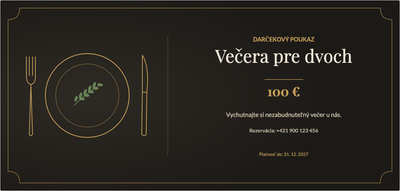 Šablóna darčekového poukazu – Jedlo a pitie (reštaurácia, večera, pre, dvoch)