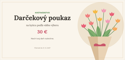 Šablóna darčekového poukazu – Obchody a služby (kvetinárstvo, kvety, kytica, tulipány)