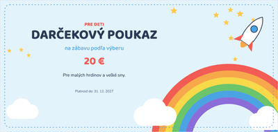 Šablóna darčekového poukazu – Pre deti (deti, detský, dúha, raketa)