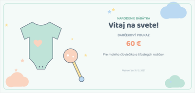 Šablóna darčekového poukazu – Oslavy a príležitosti (bábätko, narodenie, baby)