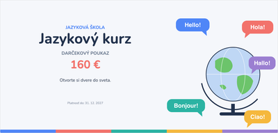 Šablóna darčekového poukazu – Kurzy a hobby (jazykový, kurz, angličtina, jazyky)