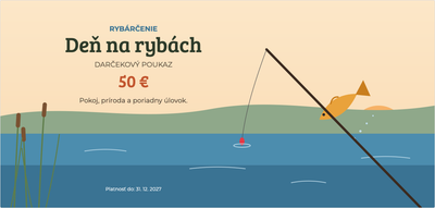 Šablóna darčekového poukazu – Šport a pohyb (rybárčenie, ryby, rybník, prút)