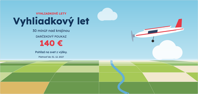 Šablóna darčekového poukazu – Zážitky (vyhliadkový, let, lietadlo, lietanie)